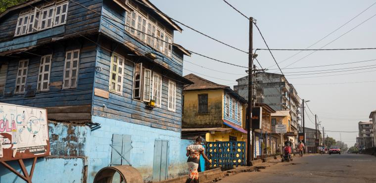 Pylon and street in Freetown, Sierra Leone